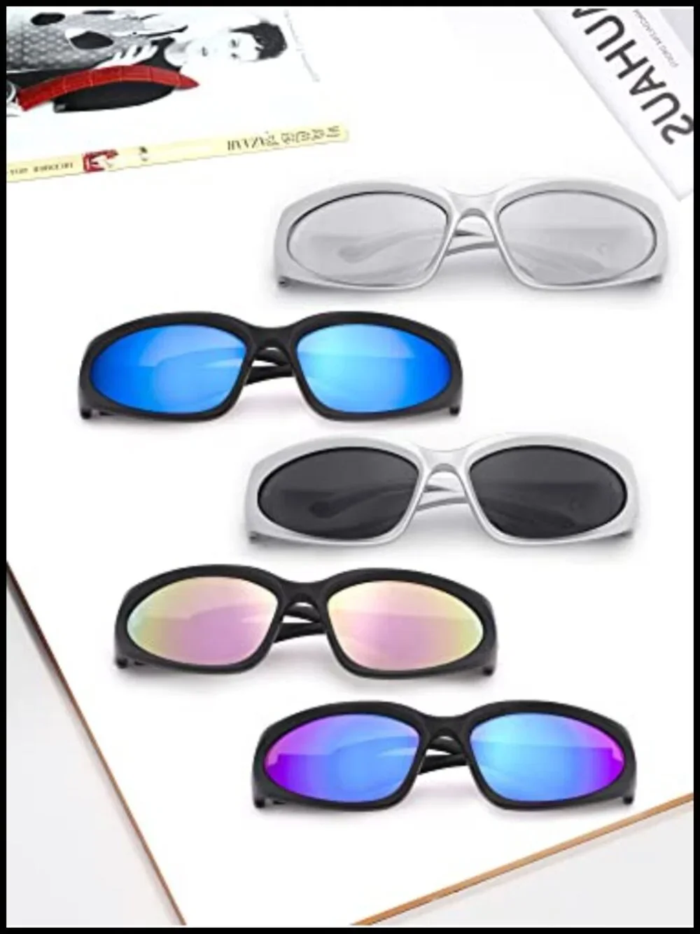 2 Pair Y2K Wrap Around Sunglasses Sports Futuristic Oval Shades UV400
